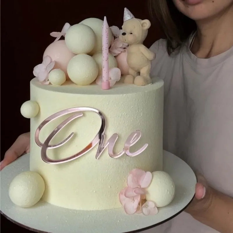 INS Baby "One" Acrylic Happy Birthday Cake Toppers Gold Baby Birthday Cake Topper for Kids Birthday Party Cake Decorations
