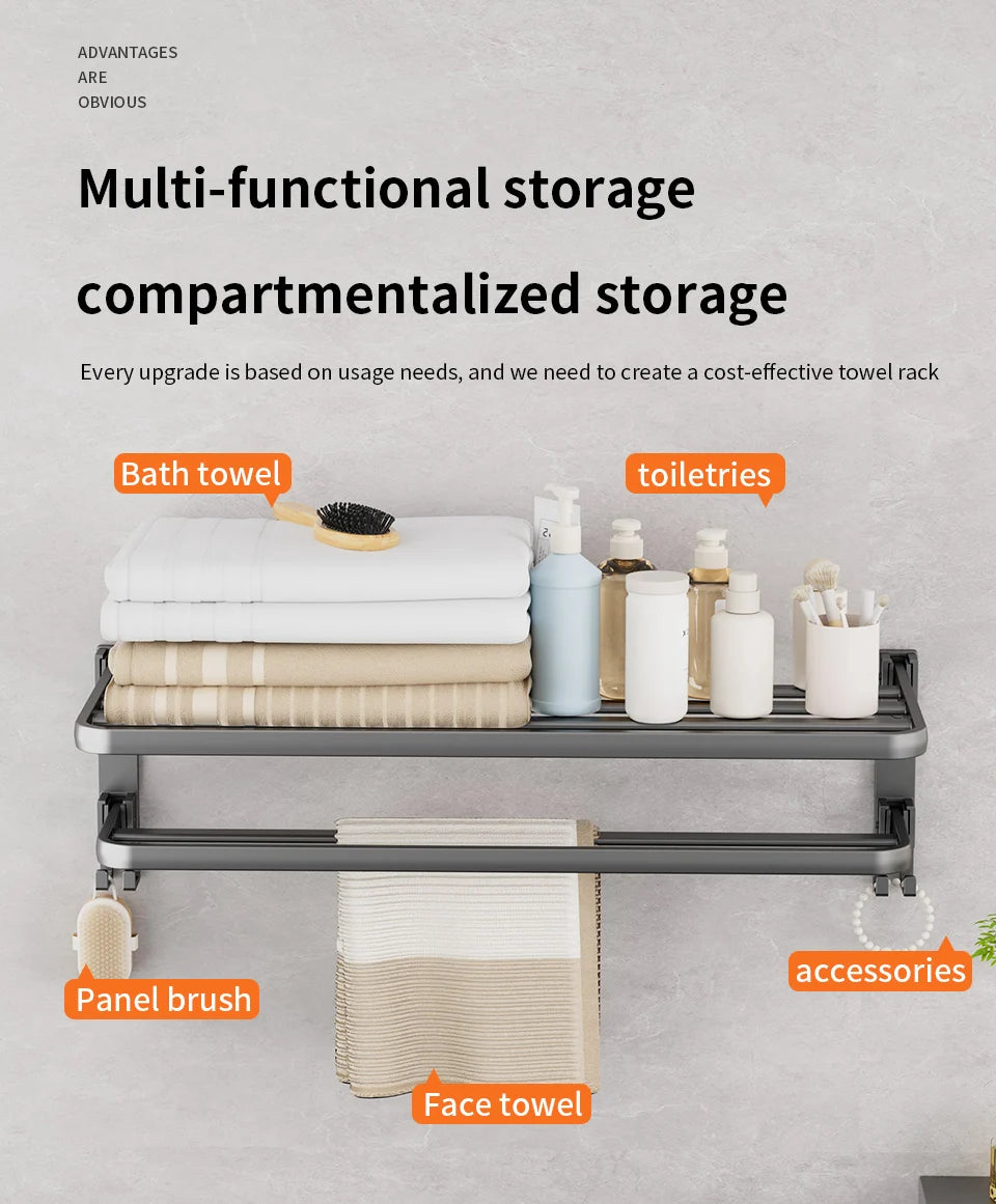 Matte Black 50CM Folding Holder With Hook Towel Holder Wall Mount AluminumTowel Rack