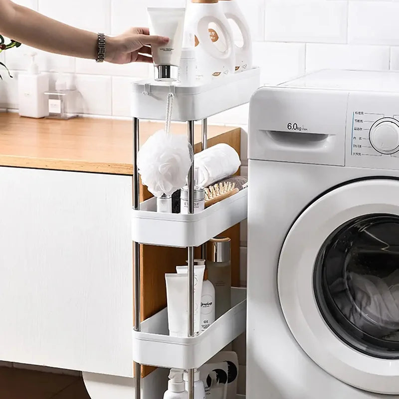 3/4 Tier Movable Gap Storage Rack Rolling Utility Cart Storage Shelf Kitchen Bathroom Slim Slide Organizer Shelf Livingroom