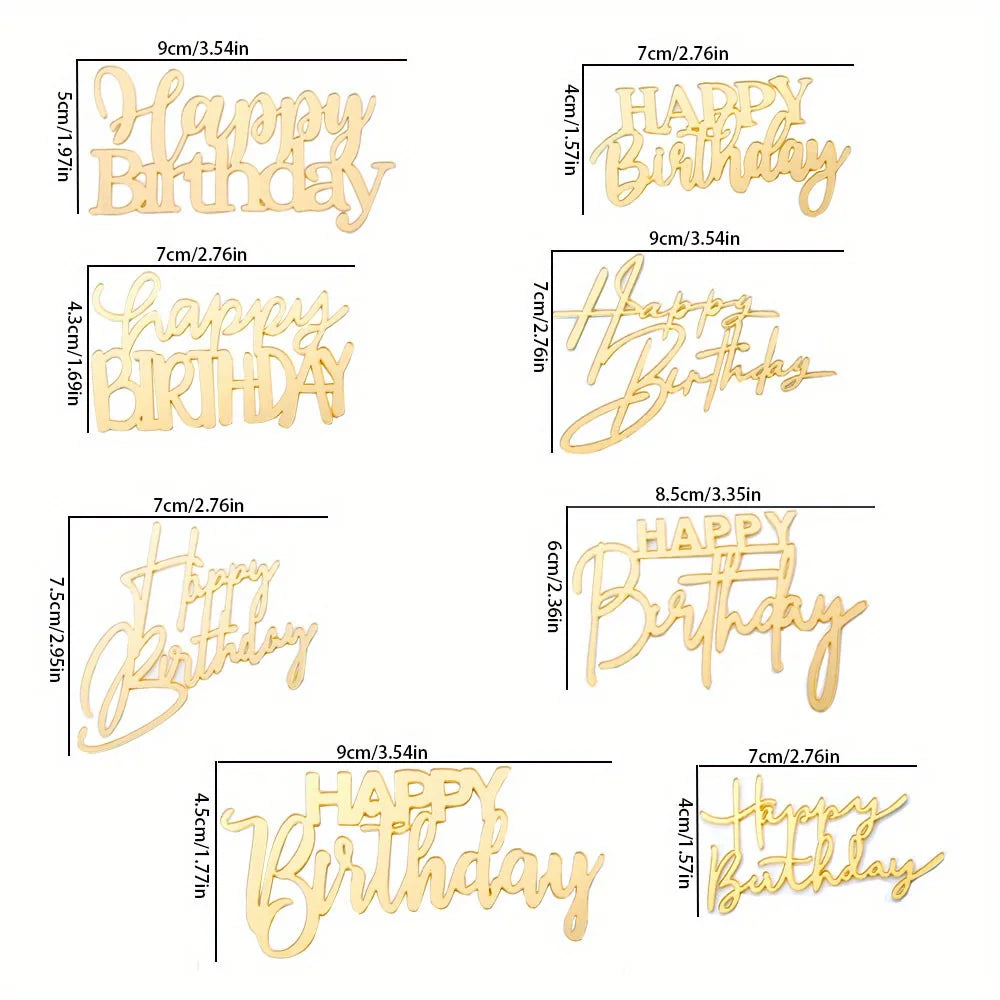 8pcs Acrylic Cake Topper Set Happy Birthday Cake Topper Side Decorations for Party Cakes