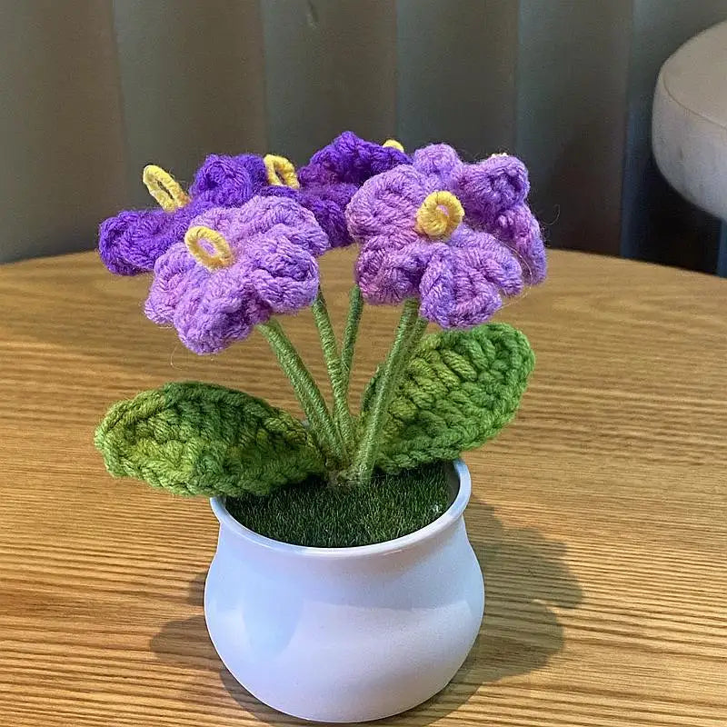DIY Handwoven Mini Potted Flower Rose Office Desktop Ornamental Potted Plants Woolen Thread Finished Product Home Decoration