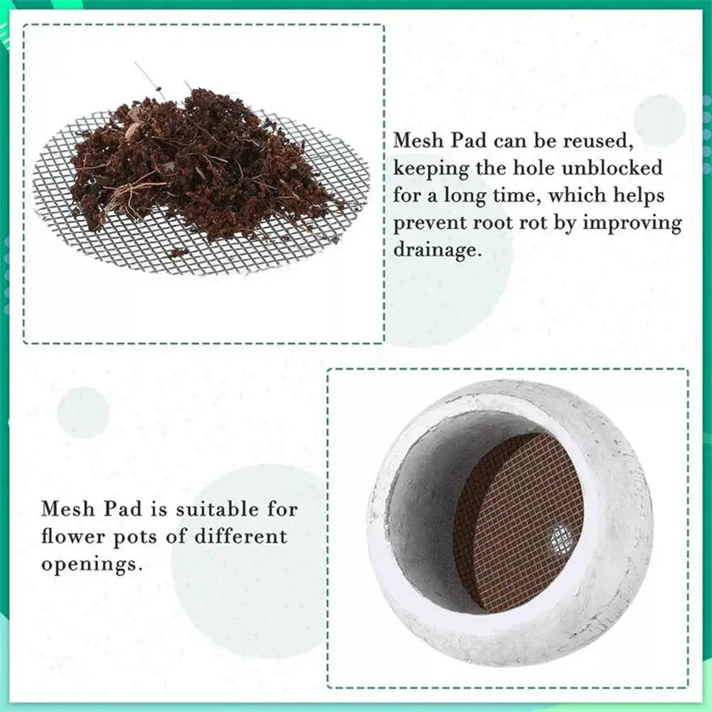 50 Pcs Flower Pot Hole Mesh Pad Breathable Bonsai Mesh Drainage Screens Bonsai Pot Bottom Grid Mat Drainage Mesh Hole Screen