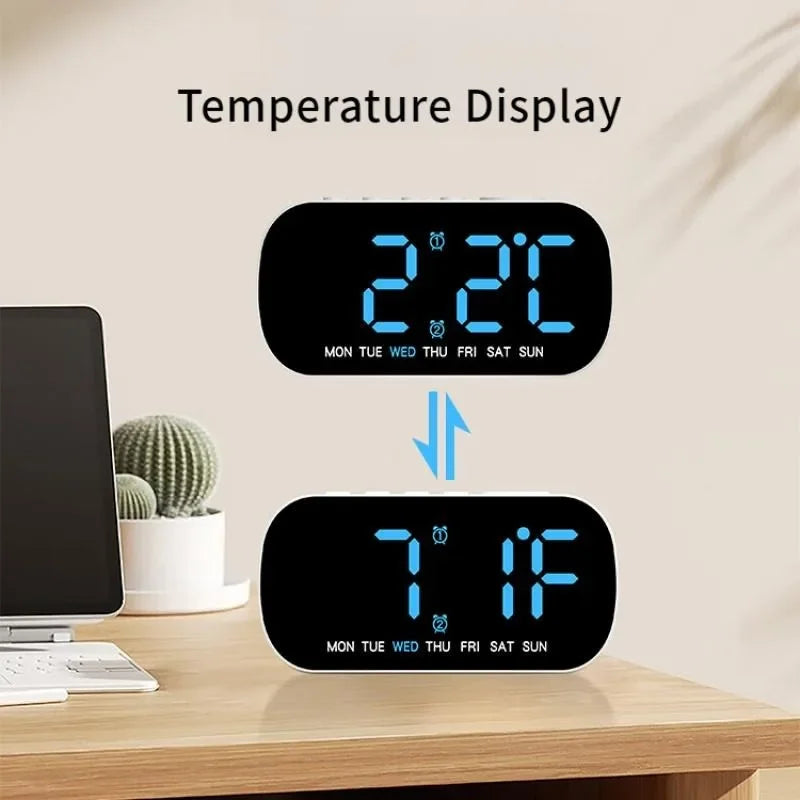 Digital Alarm Clock USB Powered Temperature Date Week Dual Alarm Night Mode Snooze Clock 5 Levels of Brightness 12/24H LED Clock