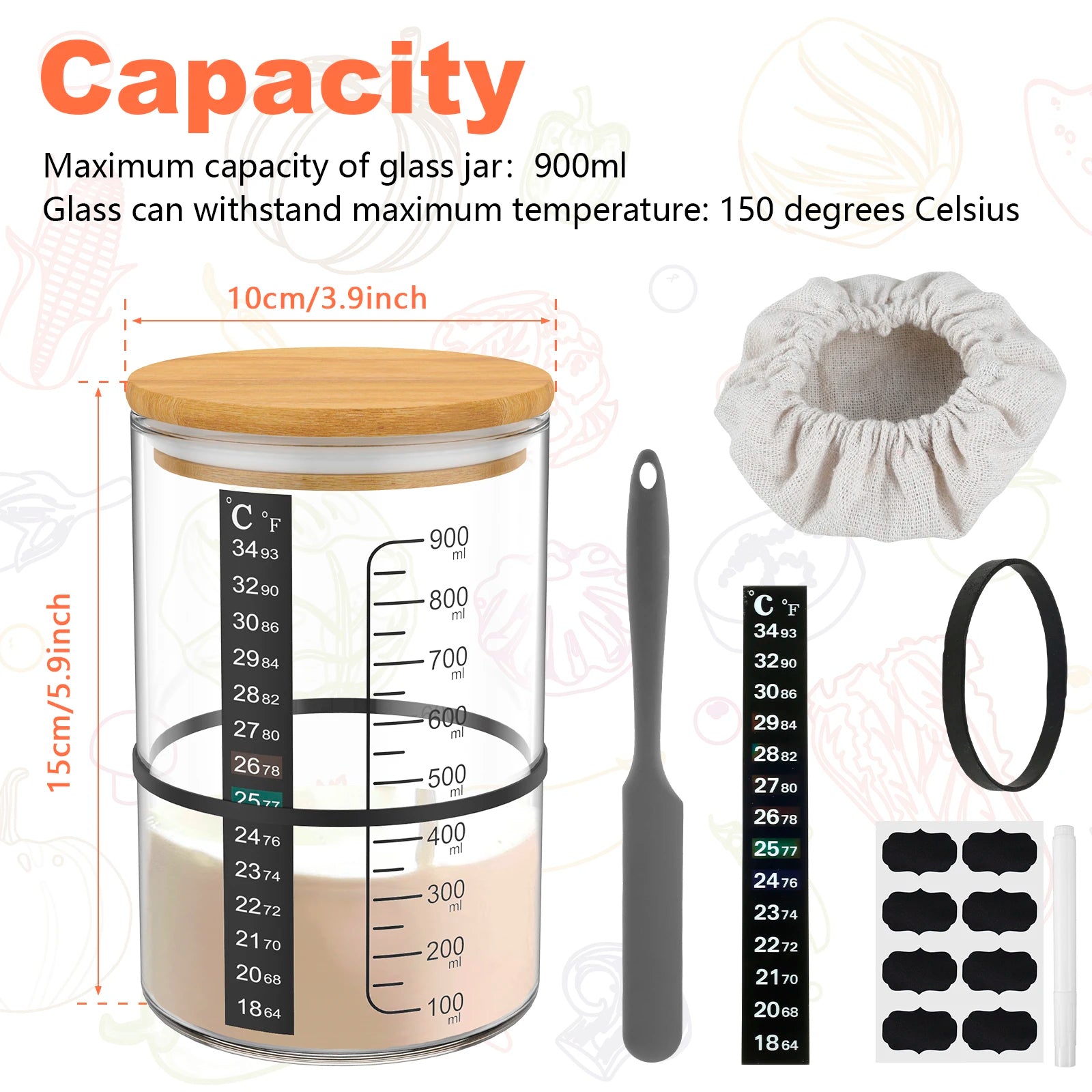 Sourdough Fermentation Jar 900ml Sourdough Starter Container Clear Glass Jar Sourdough Baking Supplies Wide Mouth with Lid