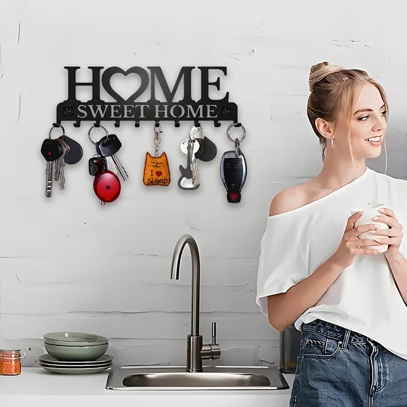 1pc Black Metal Keys Holder Wall Mount Key Holder Sweet Home Design Style Key Rack for Key Hanger With 10 Hooks