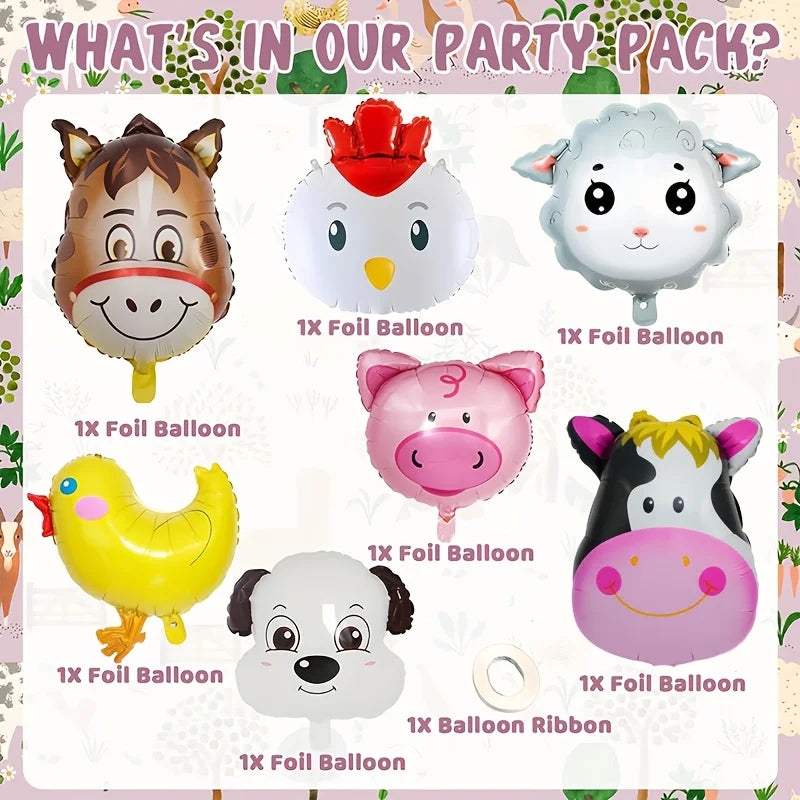 7pcs Farm Animal Balloons for Farm Birthday Party Decorations Supplies Cow Donkey Sheep Pig Chicken Foil Balloon Baby Shower