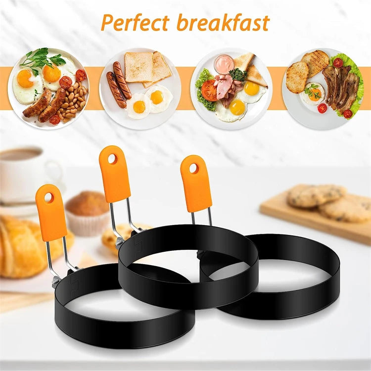 LMETJMA Egg Rings Pancake Mold Set Set Stainless Steel Fried Egg Ring Griddle Pancake Shapers with Silicone Handle JT195