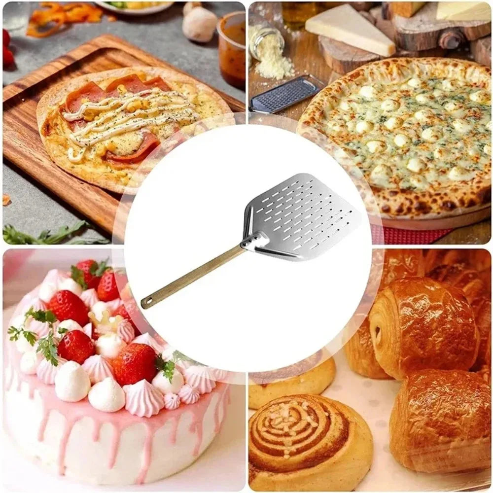 12 Inch Pizza Shovel Metal Non-Stick Pizza Peel with Wood Handle Transfer Tray for Homemade Baking Pizza Cake Bread Pizzas Tools