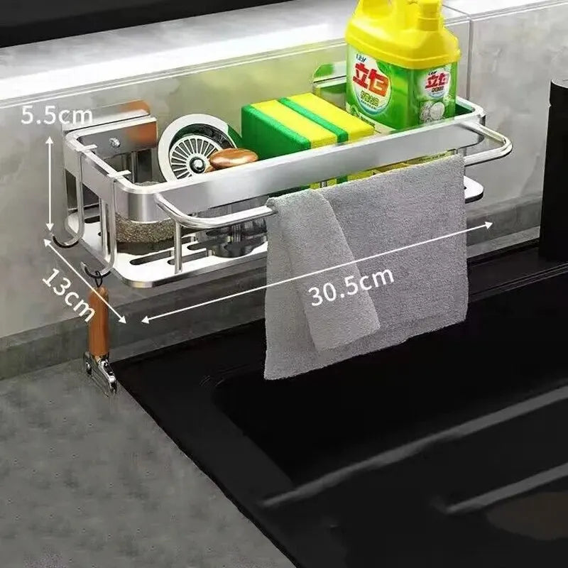 1pc Kitchen Aluminium Sink Drain Rack Shelf Basket Organizer Kitchen Accessories Sponge Storage Faucet Holder Soap Drainer