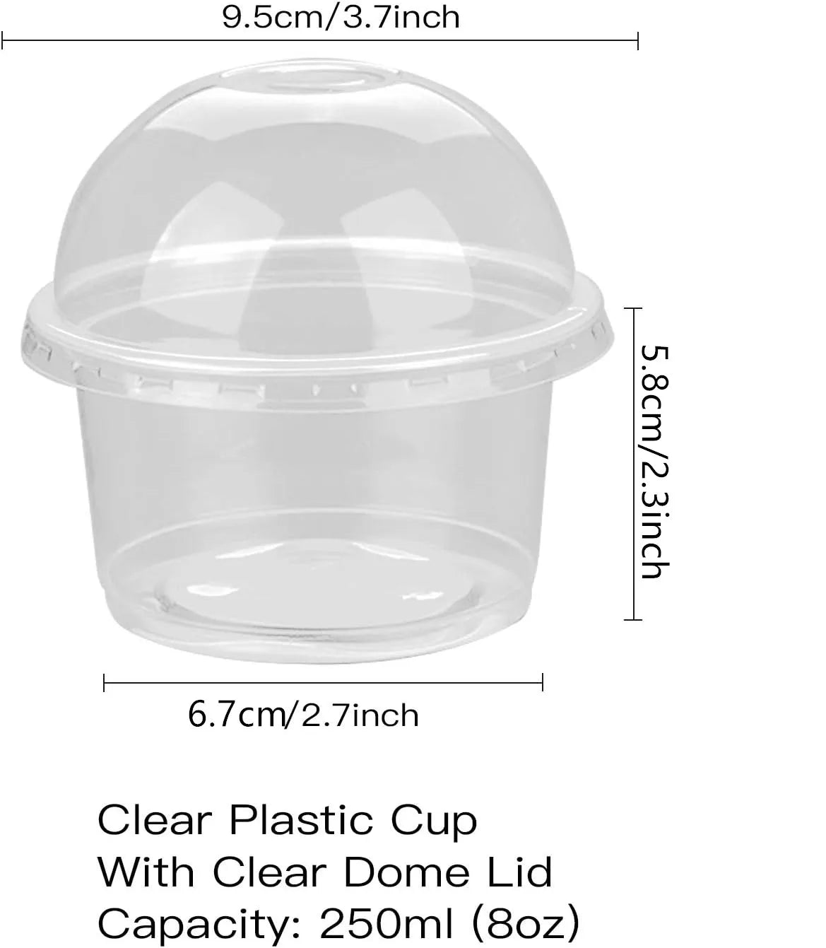 50/100Pcs 250ML Disposable Salad Cup Transparent Plastic Dessert Cups Bowls Container with Dome/Flat Lids for Ice Cream Cupcake