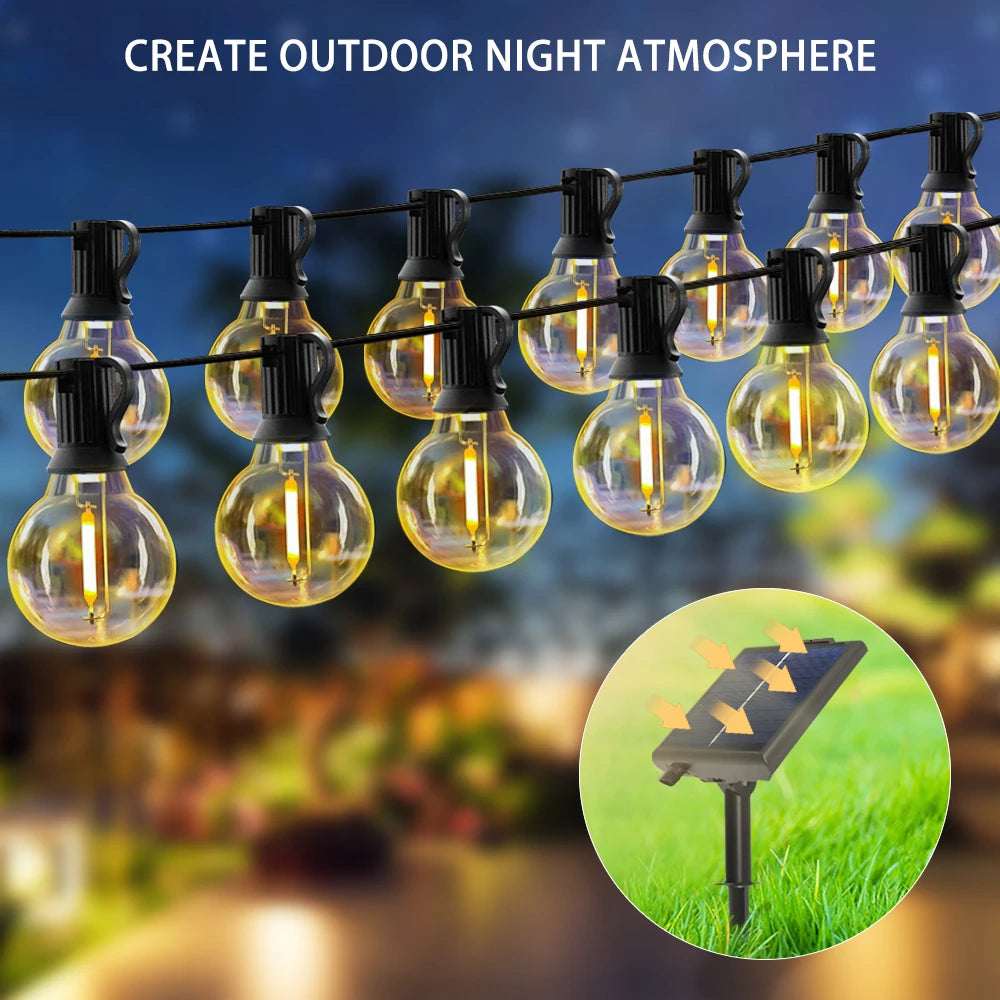Solar G40 Outdoor String Lights with Remote Controls LED Shatterproof Globe Bulb IP65 Waterproof Patio Light for Garden Decor
