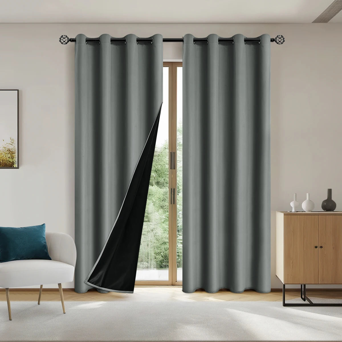 1pc Solid Blackout Curtains with Grommets, Total Privacy Drapes for Bedroom