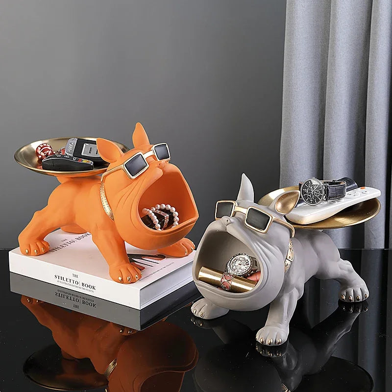 Resin Dog Statue Bulldog Statue Storage Tray Animal Decoration Resin Craft Art Sculpture Statue Dog Sculpture Home Decoration