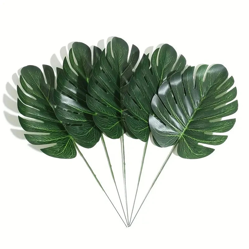 10pcs Artificial Green Turtle Leaf Scattered Tail Leaf Fake Silk Plant For DIY Wedding Birthday Party Home Decor Palm Leave