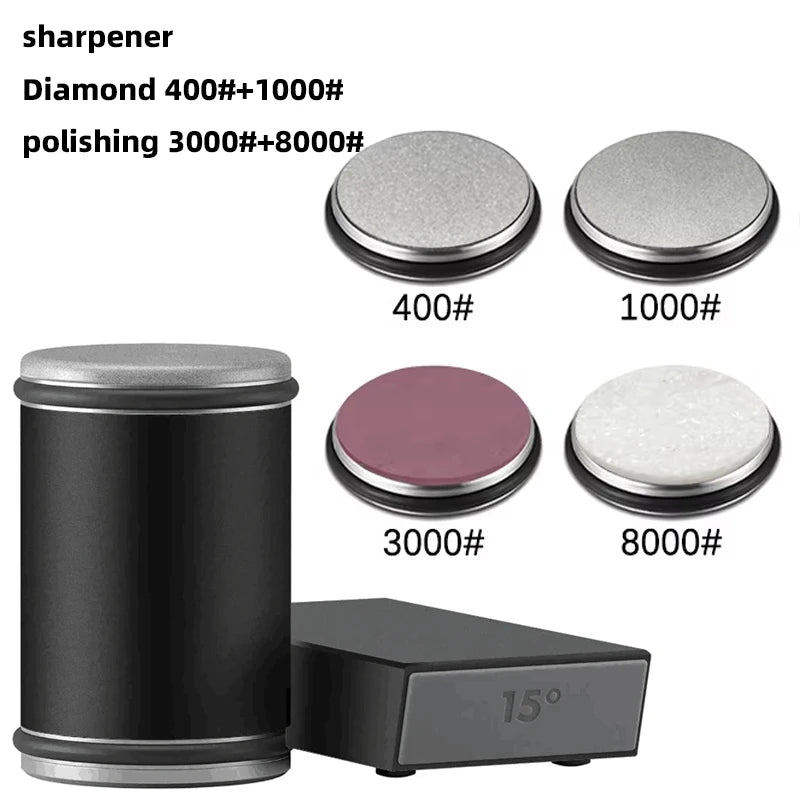 New Rolling Knife Sharpener Double Sided Diamond Sharpening Stone 15_20° Degree Magnetic Angle Roller Sharpening for Kitchen