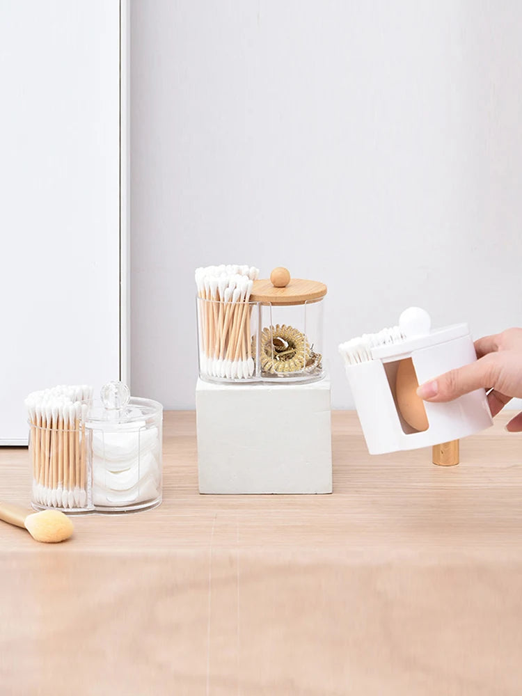 Cotton Round Pad Holder Powder Puff Storage Box Home Cotton Swab Box Makeup Organizer Dustproof Portable Durable Bathroom Jar