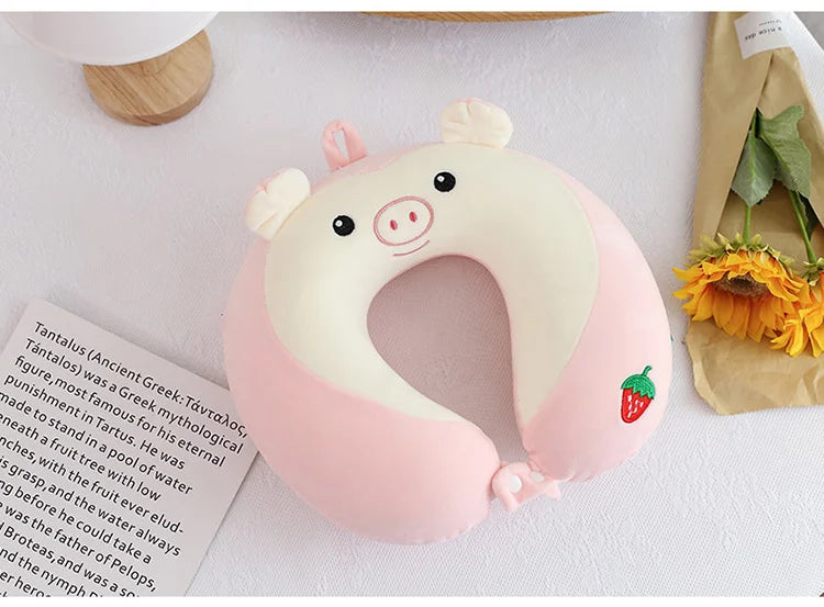 Cartoon Neck Pillow Memory Cotton U-shaped Soft Fluffy Travel Pillow Car Airplane Office Lunch Break Comfortable Sleep Headrest