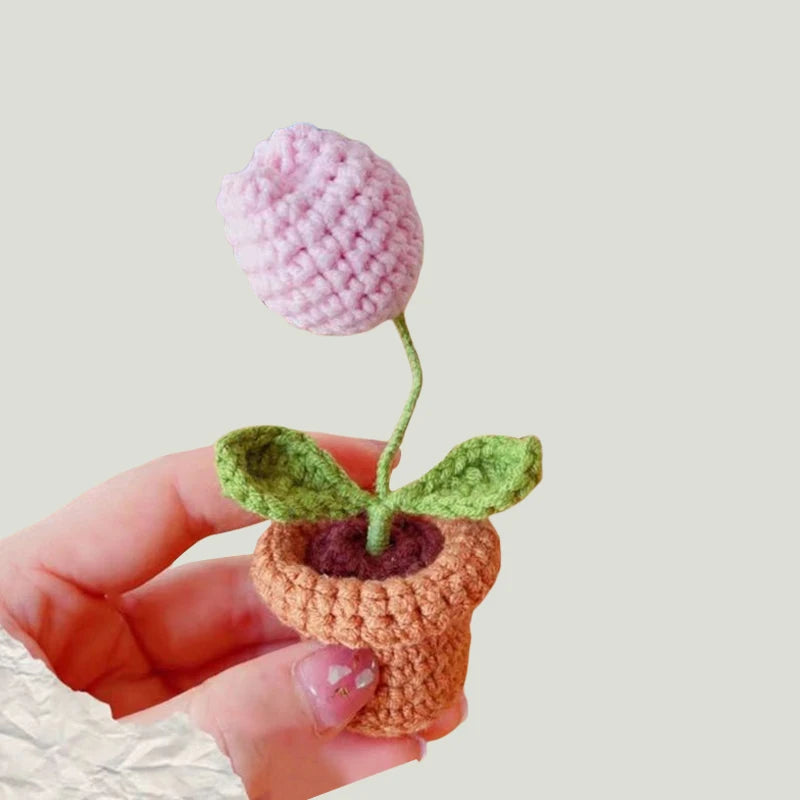DIY Handwoven Mini Potted Flower Rose Office Desktop Ornamental Potted Plants Woolen Thread Finished Product Home Decoration