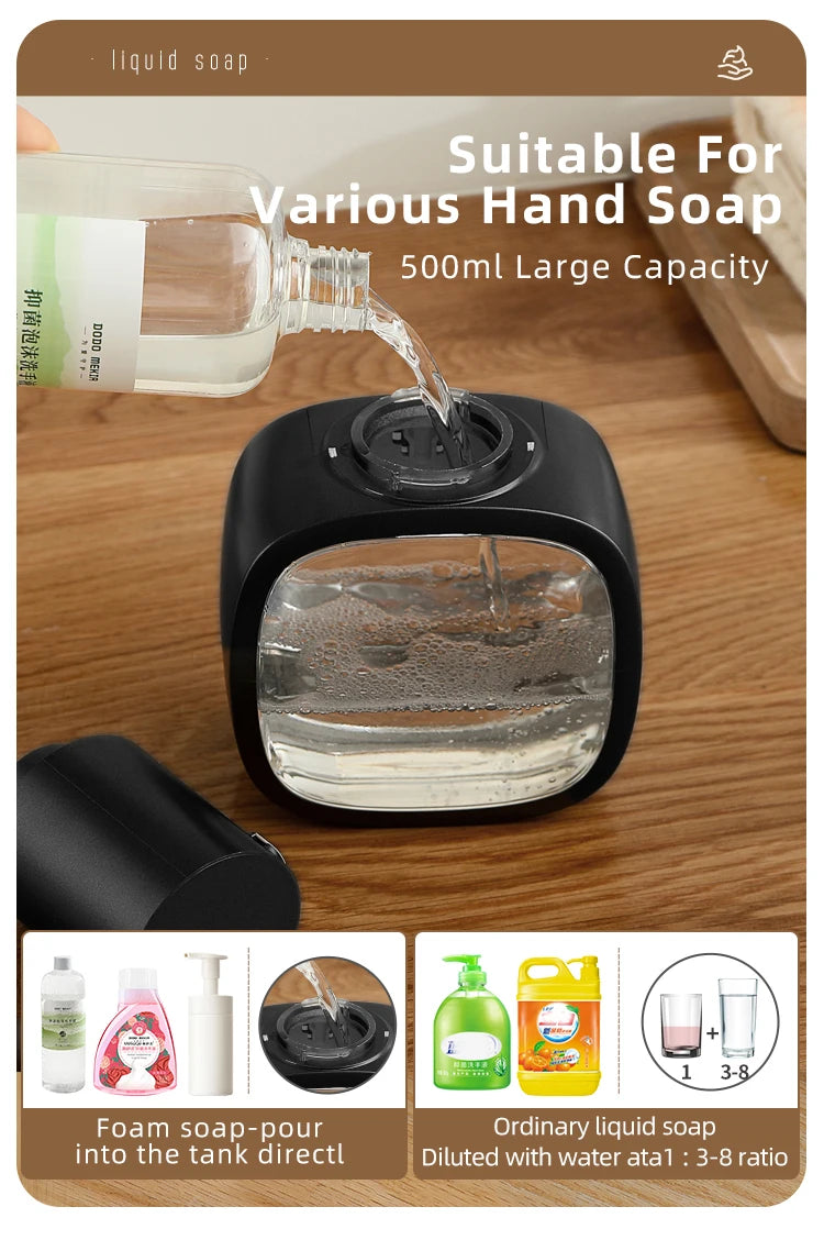 New Wall Mounted Automatic Soap Dispenser Foam Smart Hand Washing Machine 500ml Liquid Rechargeable Bathroom Induction Sensor