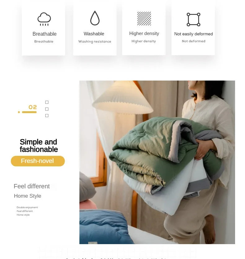 2025 new Japanese polyester cotton quilted summer quilt skin-friendly washable light luxury style solid color lightweight