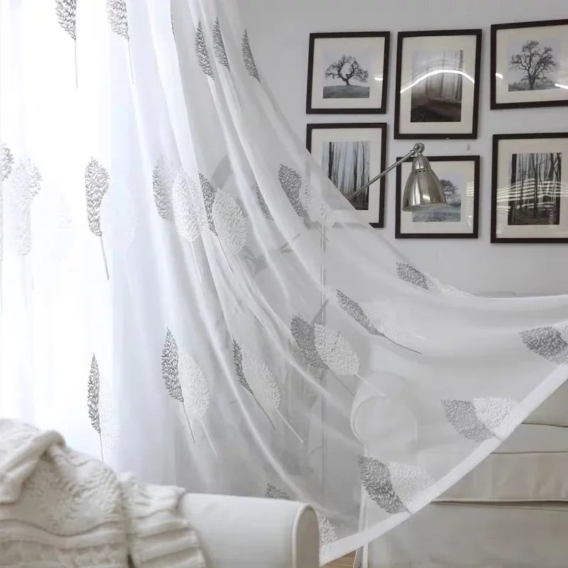 1PC Tree White Sheer Tulle Curtains for Living Room Balcony Bedroom Translucent Modern Embroidered Curtain Gauze Window Screen