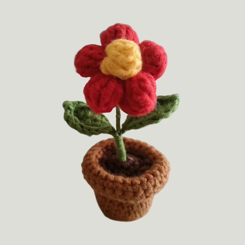 DIY Handwoven Mini Potted Flower Rose Office Desktop Ornamental Potted Plants Woolen Thread Finished Product Home Decoration