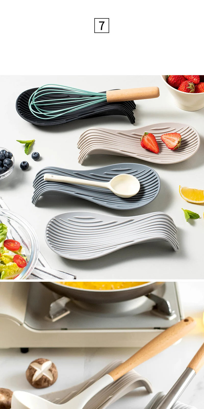 1/4Pcs Silicone Insulated Spoon Holder Heat Resistant Placemat Spoon Holder Cutlery Shelving Kitchen Tools Placemat