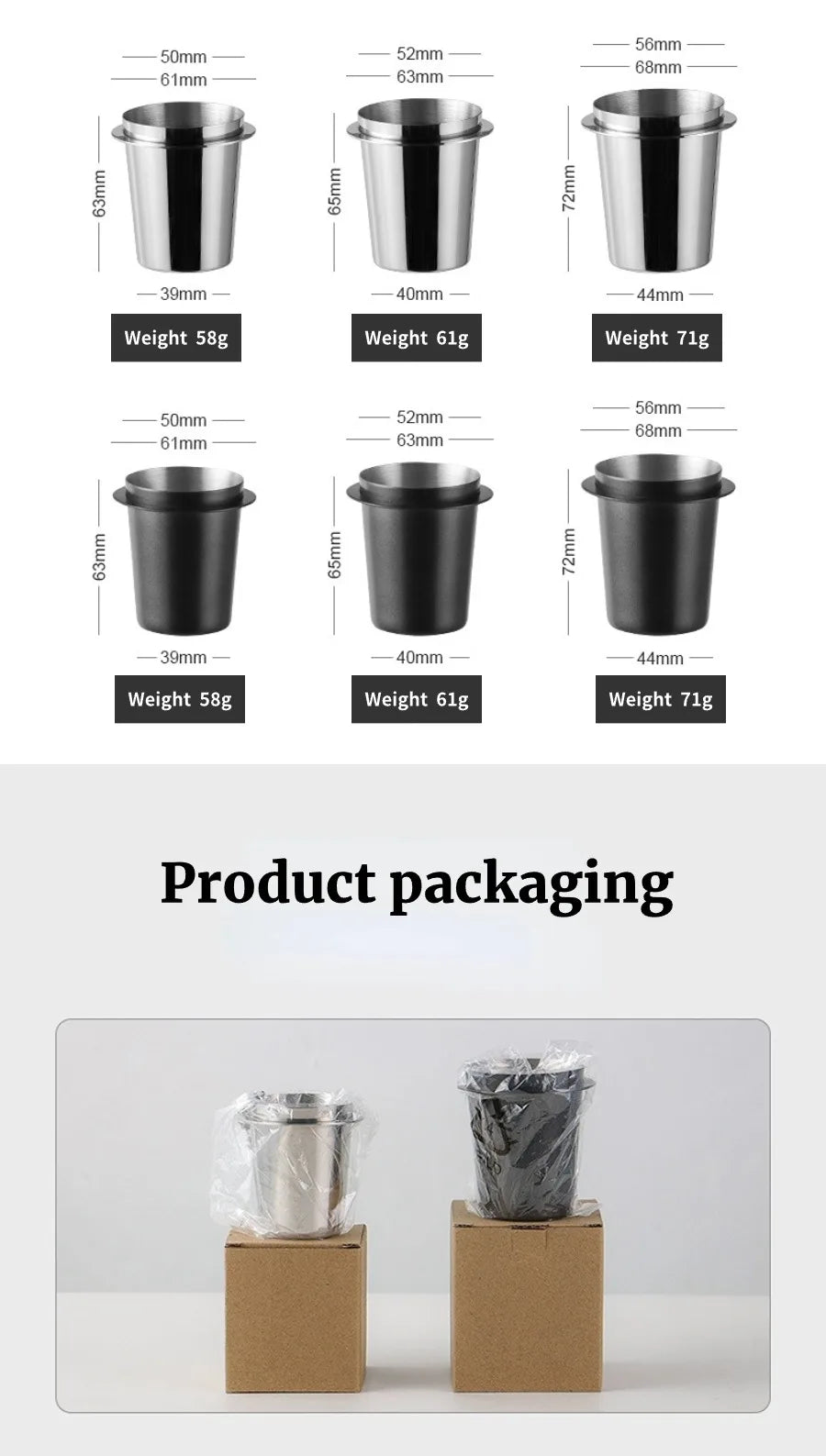 58/53/51mm Coffee Dosing Cup Sniffing Mug for Espresso Machine Wear Resistant Stainless Steel Coffee Dosing Cup Drop Shipping