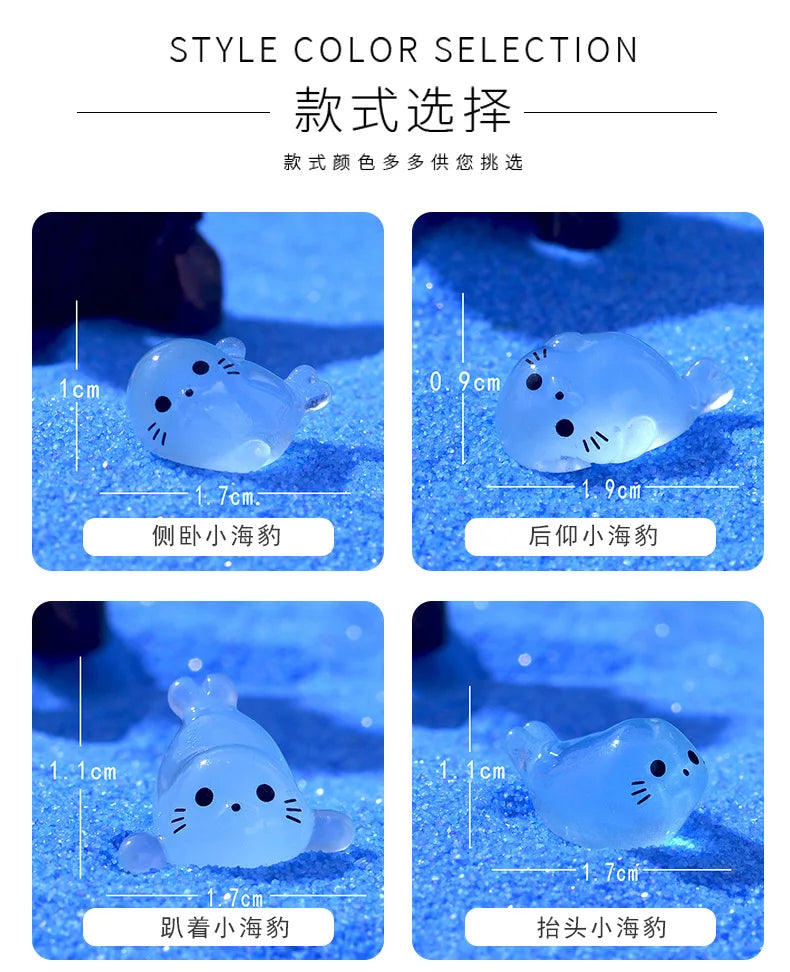 10/20/50pcs Kawaii Luminous Mini Seal Pup Resin Glow At Night Marine Animal Figurines Ornament Fairy Garden DIY Accessories