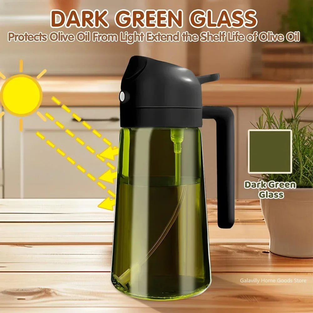 16oz/470ML Light-Blocking Dark Oil Sprayer for Cooking 2 in 1 Olive Oil Dispenser Bottle for Kitchen Dark Green Glass Oil Bottle
