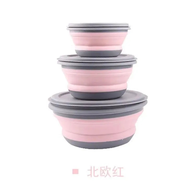Portable Folding Lunch Box Bowl Sets Silicone 3Pcs/Set Food Container Outdoor Camping Tableware Set Foldable Salad Bowl with Lid