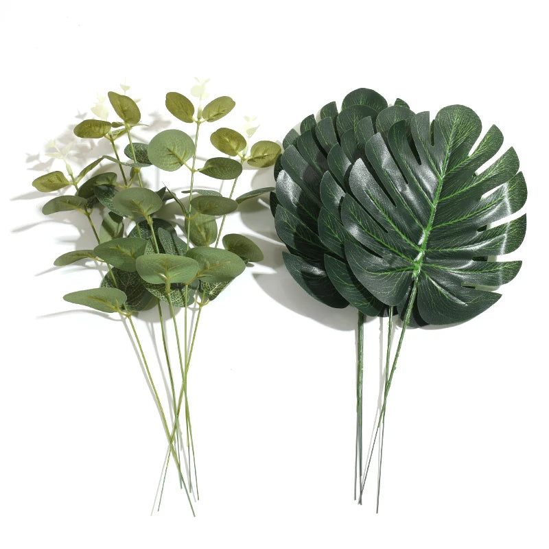 10pcs Artificial Green Turtle Leaf Scattered Tail Leaf Fake Silk Plant For DIY Wedding Birthday Party Home Decor Palm Leave