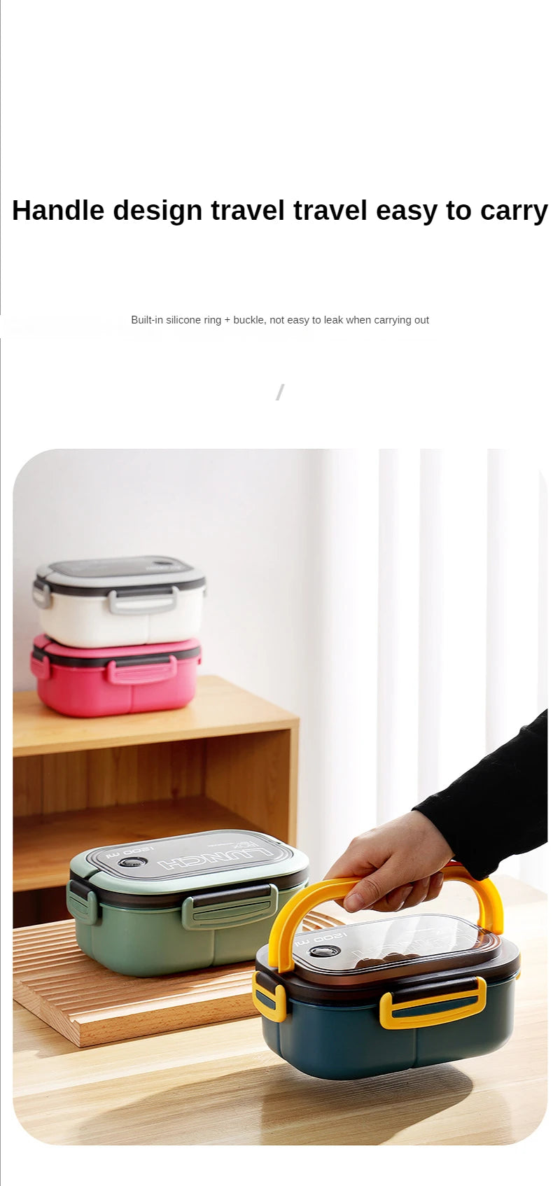 1200ML 2 Layer Bento Lunch Box With Spoon Fork, Kid High Capacity Microwae Food Containers Portable Leakproof Office Camping