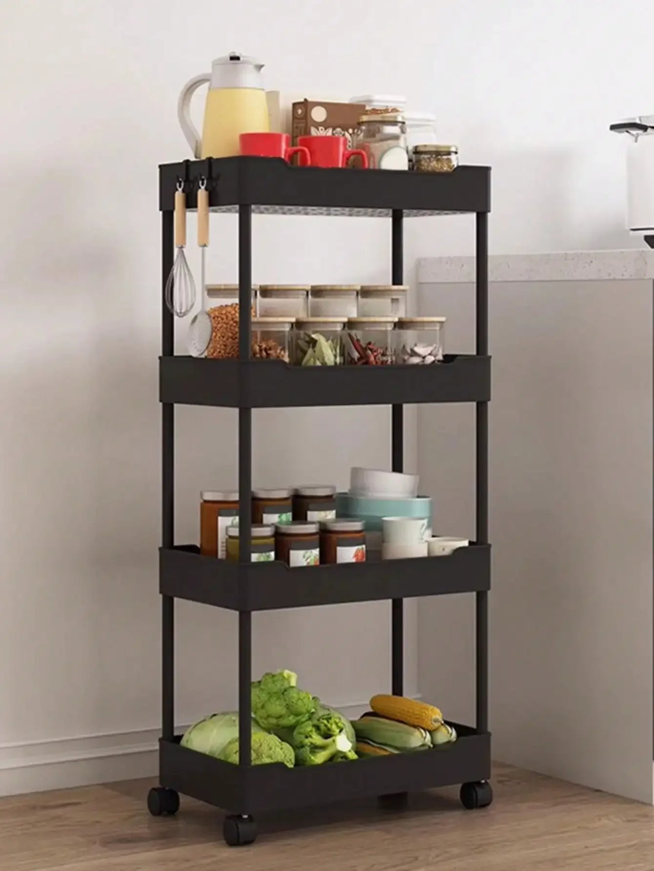 3/4 Tier Movable Gap Storage Rack Rolling Utility Cart Storage Shelf Kitchen Bathroom Slim Slide Organizer Shelf Livingroom