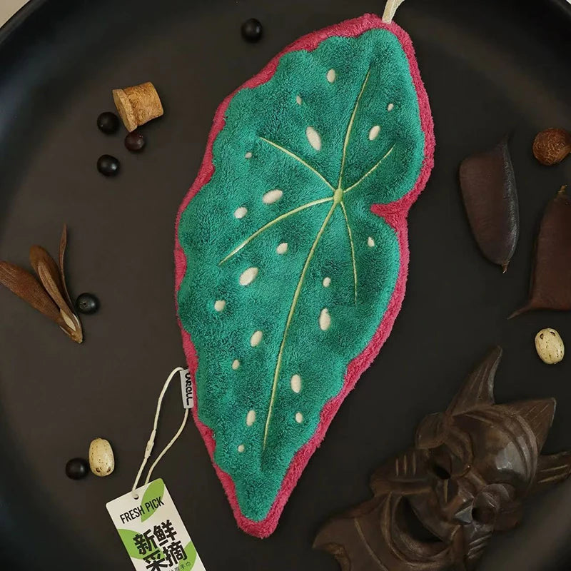 Hot Plant Hand Towel Cleaning Towel Absorbent Handkerchief Hanging Thickened Kitchen Towel Bathroom Kitchen Accessories