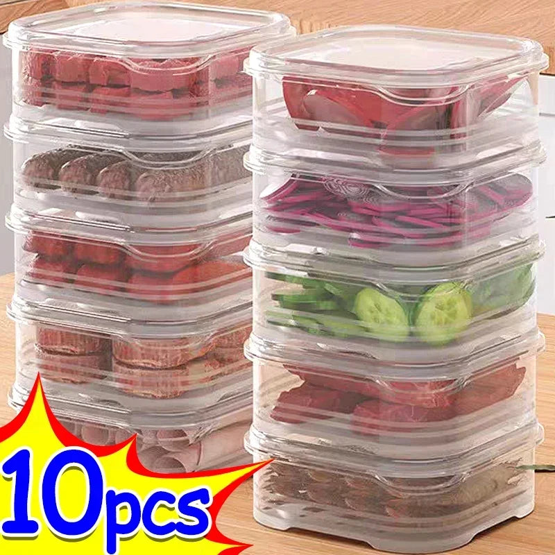 1/10PC Small Food Preservation Boxes Refrigerator Frozen Meat Vegetable Fresh-Keeping Box Transparent Kitchen Sealed Storage Box