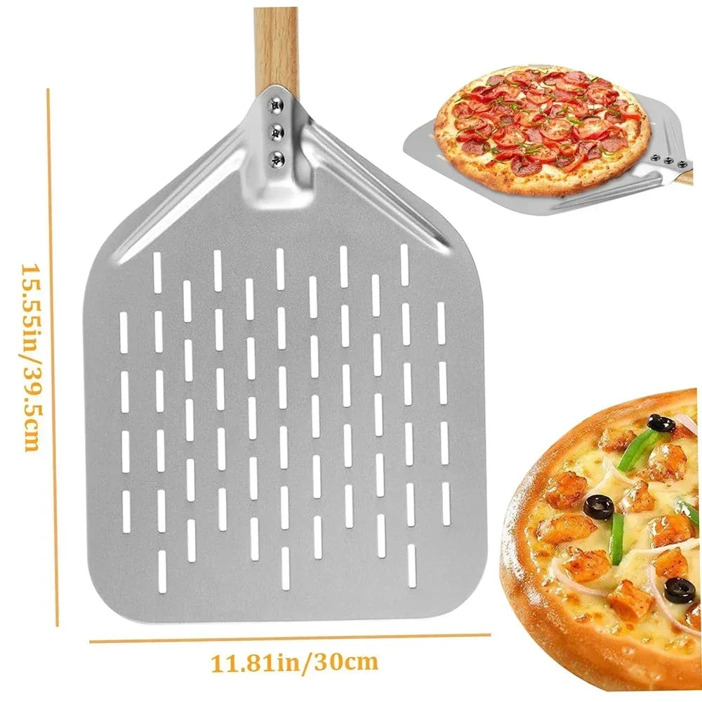12 Inch Pizza Shovel Metal Non-Stick Pizza Peel with Wood Handle Transfer Tray for Homemade Baking Pizza Cake Bread Pizzas Tools