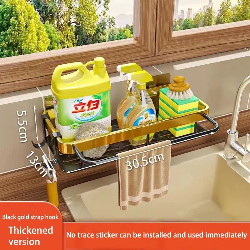 1pc Kitchen Aluminium Sink Drain Rack Shelf Basket Organizer Kitchen Accessories Sponge Storage Faucet Holder Soap Drainer