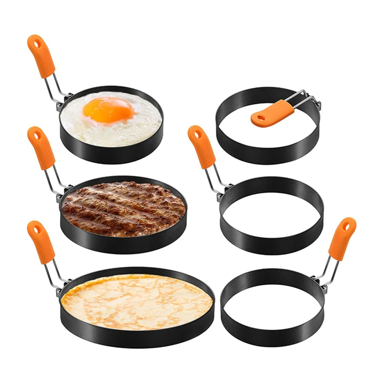 LMETJMA Egg Rings Pancake Mold Set Set Stainless Steel Fried Egg Ring Griddle Pancake Shapers with Silicone Handle JT195