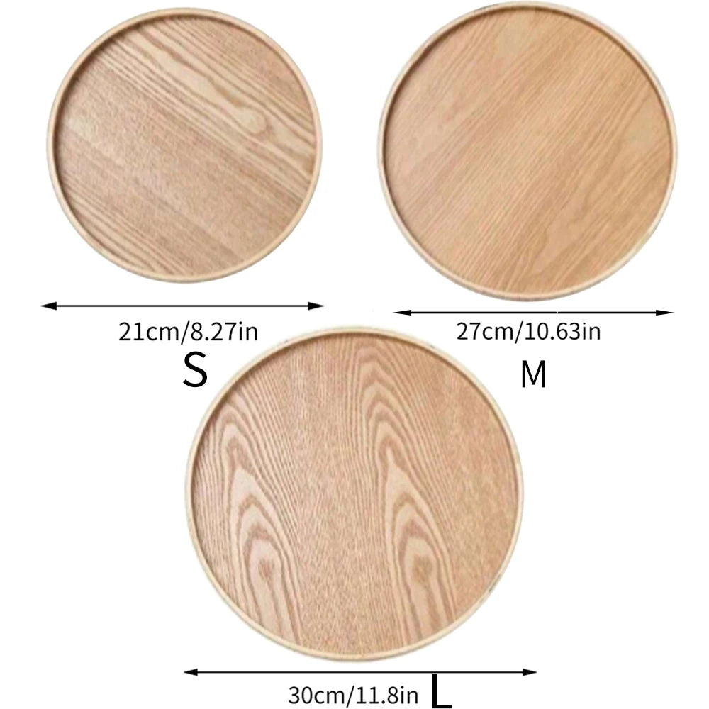 Round Wooden Serving Tray 21/27/30cm Wood Platte Decorative Tray for Coffee Home Table Breakfast Dinner Tea Food Tray