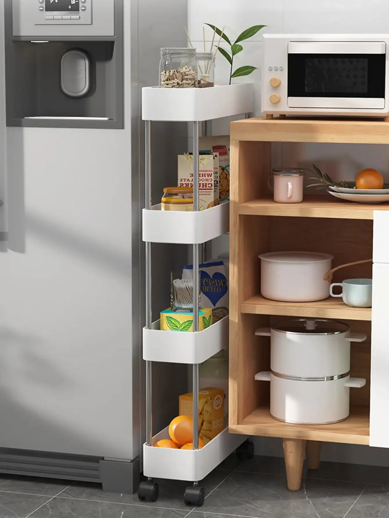 3/4 Tier Movable Gap Storage Rack Rolling Utility Cart Storage Shelf Kitchen Bathroom Slim Slide Organizer Shelf Livingroom