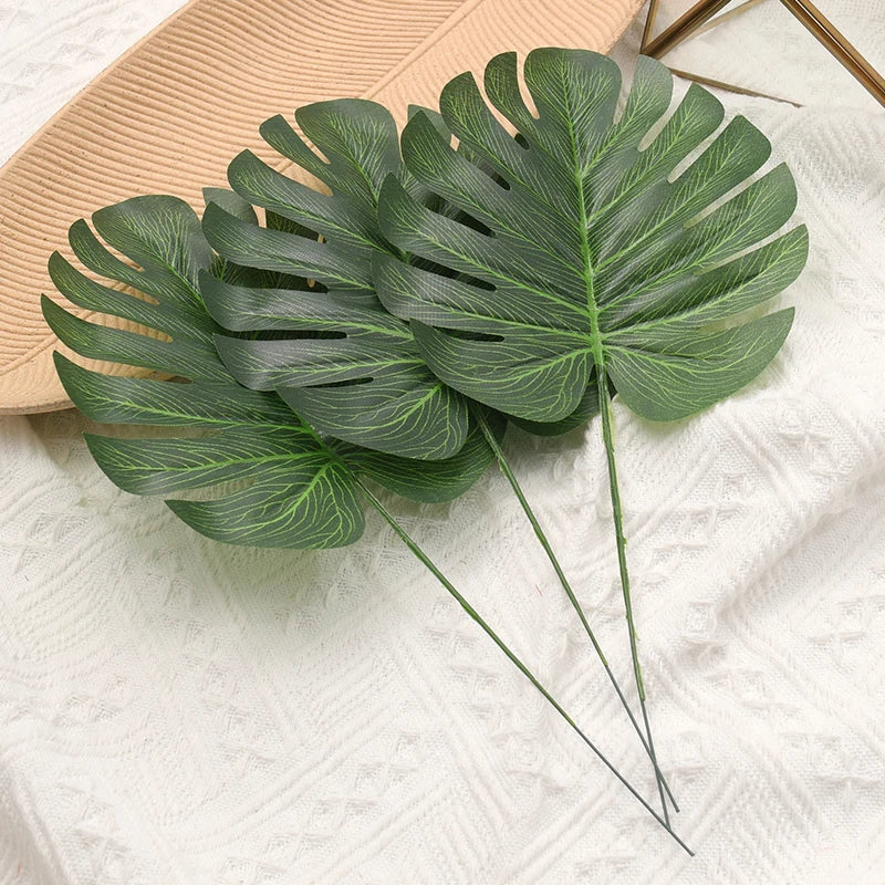 10pcs Artificial Green Turtle Leaf Scattered Tail Leaf Fake Silk Plant For DIY Wedding Birthday Party Home Decor Palm Leave