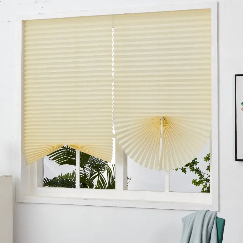 Blind for Window Self Adhesive Pleated Blinds Cordless No Drill Fabric Blinds Room Darkening Shades Blackout Shades for Bathroom