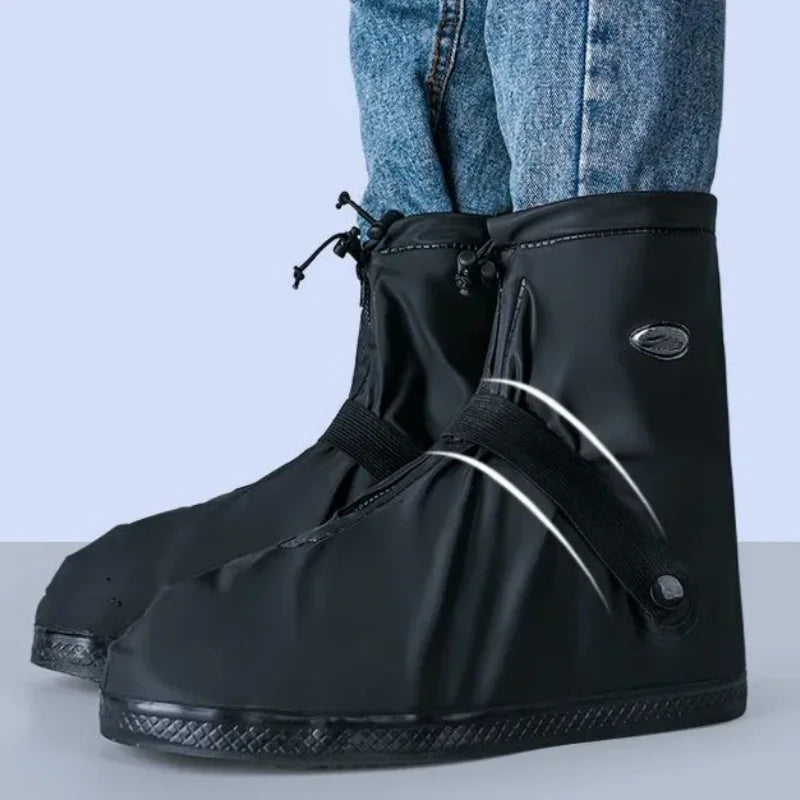 Reusable Anti-Slip PU Leather Waterproof Shoes Cover Water Boots Cycling Hiking Overshoes Rain Snow Wet Sand Shoes Protectors