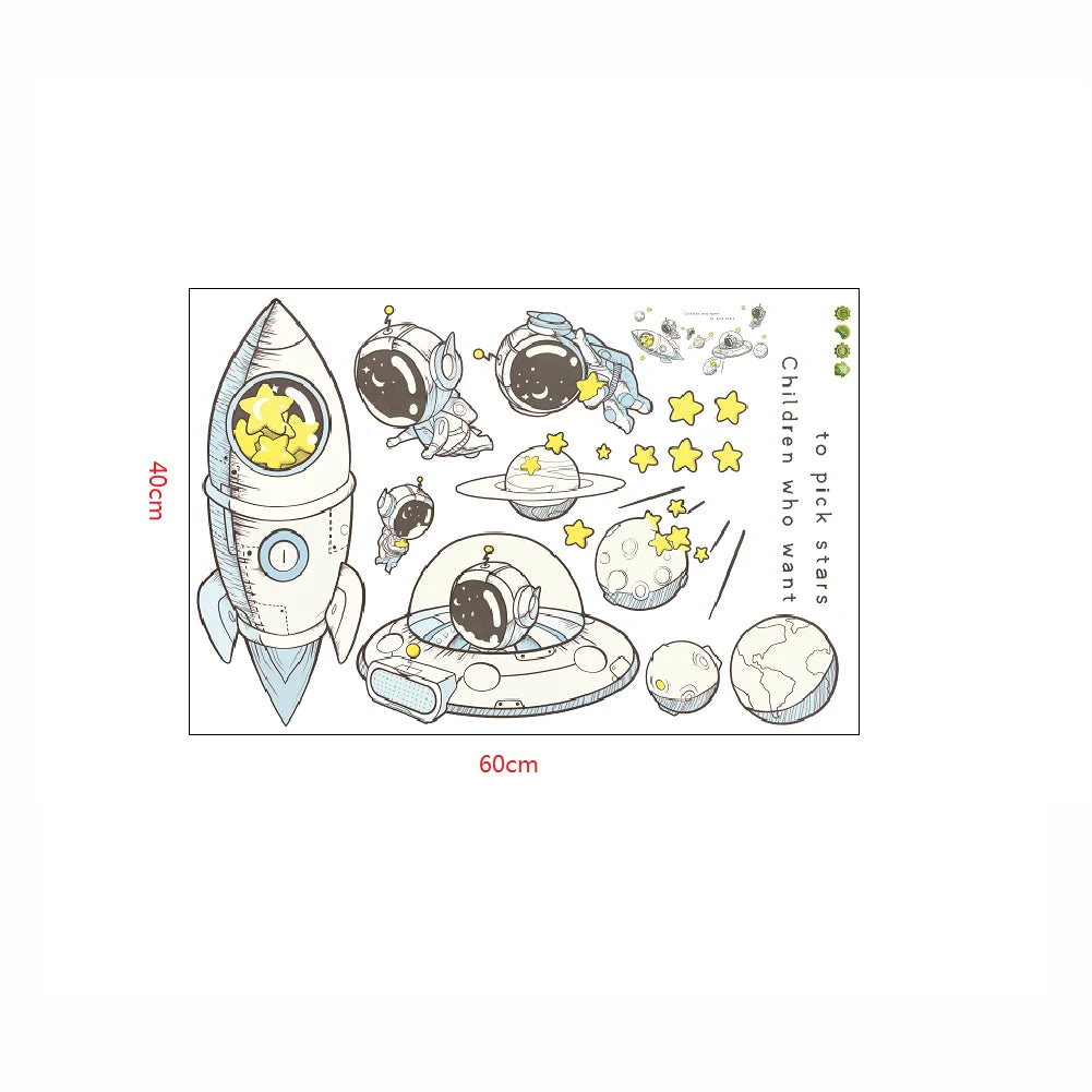 3D Creative Planetary Astronauts Wall Sticker Home Decor Cartoon Kids Room Bedroom Period Print Decal Mural Art Sky Poster Gift