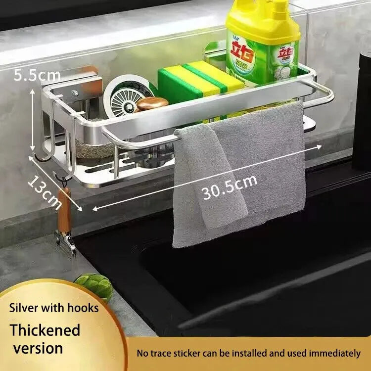 1pc Kitchen Aluminium Sink Drain Rack Shelf Basket Organizer Kitchen Accessories Sponge Storage Faucet Holder Soap Drainer