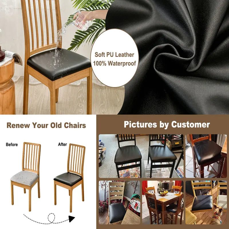 aterproof PU Chair Cushion Cover For Kitchen Dining Room Leather Seat Cover Dining Room Chair Seat Cushion Cover Solid Color