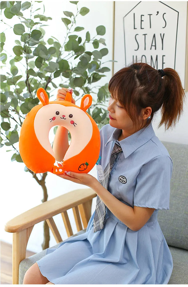 Cartoon Neck Pillow Memory Cotton U-shaped Soft Fluffy Travel Pillow Car Airplane Office Lunch Break Comfortable Sleep Headrest