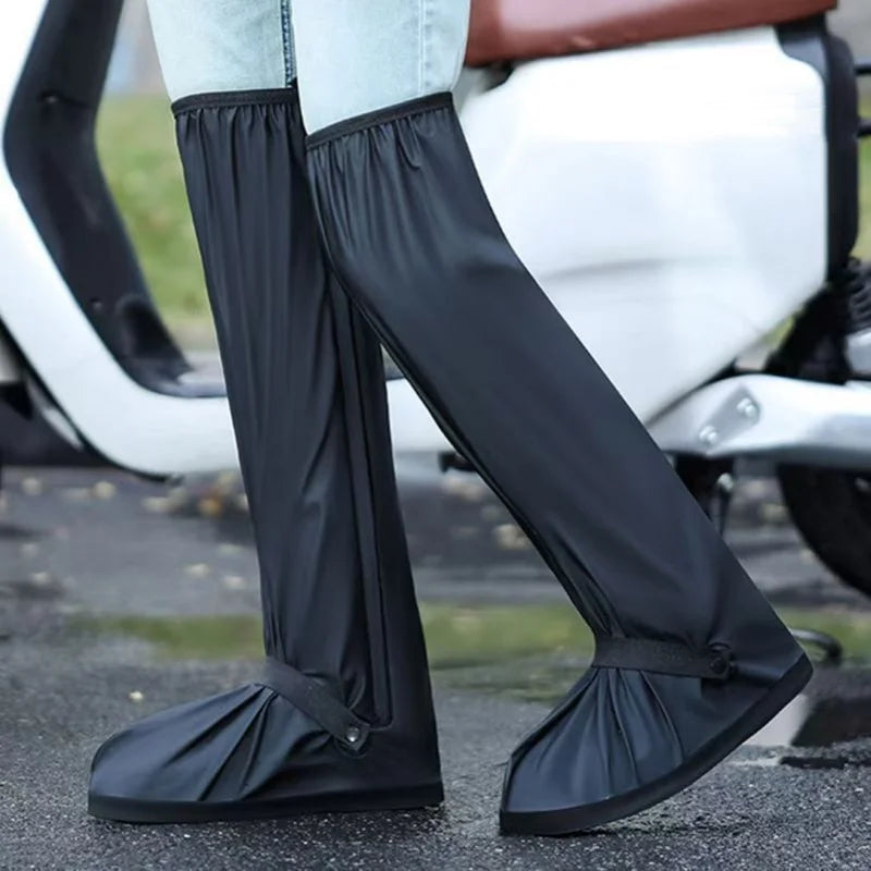 Reusable Anti-Slip PU Leather Waterproof Shoes Cover Water Boots Cycling Hiking Overshoes Rain Snow Wet Sand Shoes Protectors