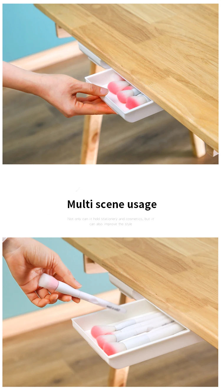 Hidden Storage Box Desk Storage Drawer Self-Adhesive Plastic Table Storage Holder Simple Sundries Cosmetics Stationery Organizer